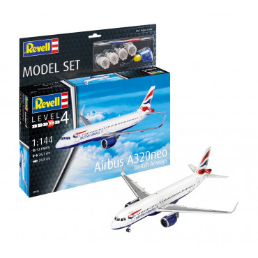 KIT PARA MONTAR REVELL MODEL SET AVIÃO AIRBUS A320NEO BRITISH AIRWAYS 1/144 52 PEÇAS COMPLETO COM TINTAS COLA E PINCEL REV 63840